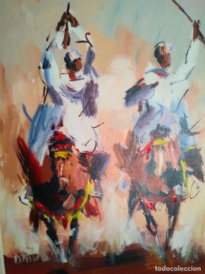 Otros objetos de arte: Cuadro original jinetes al galope Marruecos - Foto 3