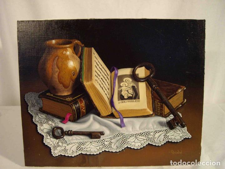 Otros objetos de arte: OLEO BODEGON PA&Ntilde;O PUNTILLA PRADAL - Foto 1