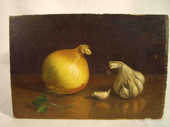 Otros objetos de arte: OLEO BODEGON TABLA AJOS PRADAL &nbsp;&nbsp;&nbsp;&nbsp;&nbsp;&nbsp;&nbsp; - Foto 1