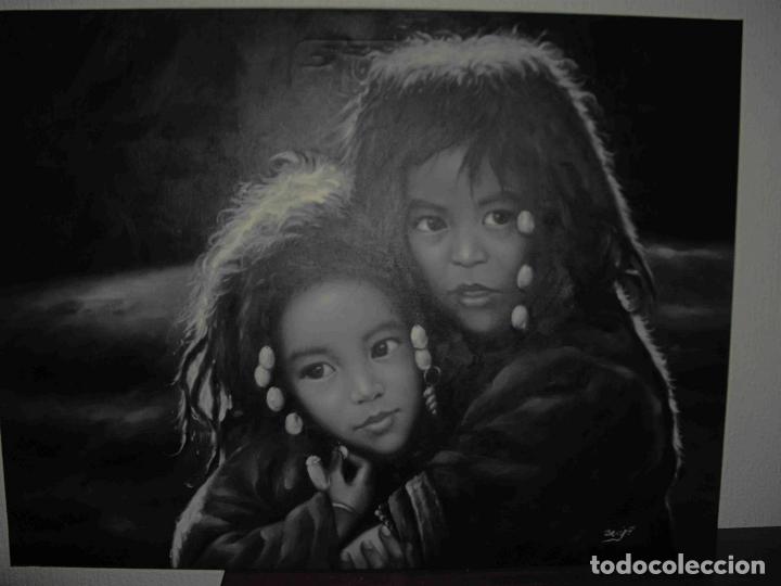 Otros objetos de arte: OLEO DOS NI&Ntilde;AS TIBETANAS - Foto 1
