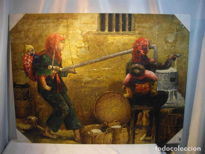Otros objetos de arte: OLEO MUJERES EN MOLIENDA - Foto 2
