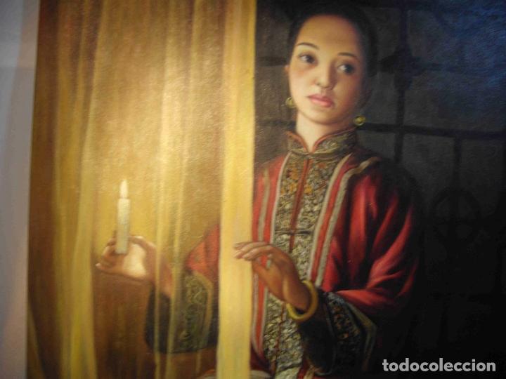 Otros objetos de arte: OLEO MUJER TRAS CORTINA - Foto 3