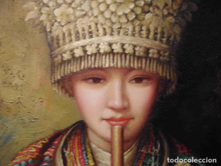 Otros objetos de arte: LIENZO OLEO PRINCESA ORIENTE FLAUTA - Foto 3