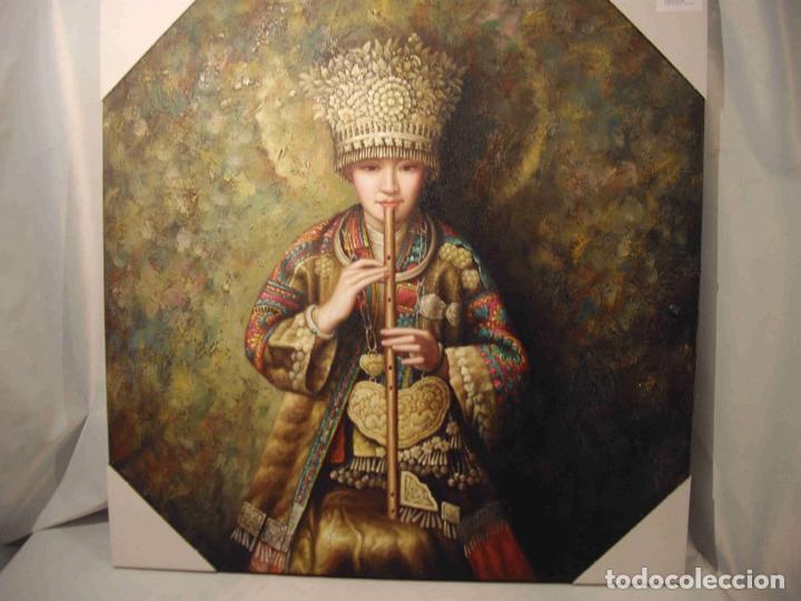 Otros objetos de arte: LIENZO OLEO PRINCESA ORIENTE FLAUTA - Foto 1