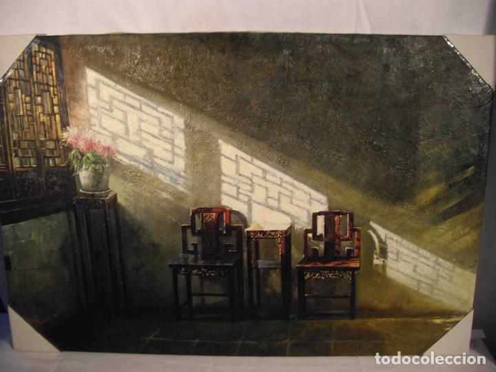 Otros objetos de arte: OLEO SOBRE LIENZO SALON CHINO - Foto 1