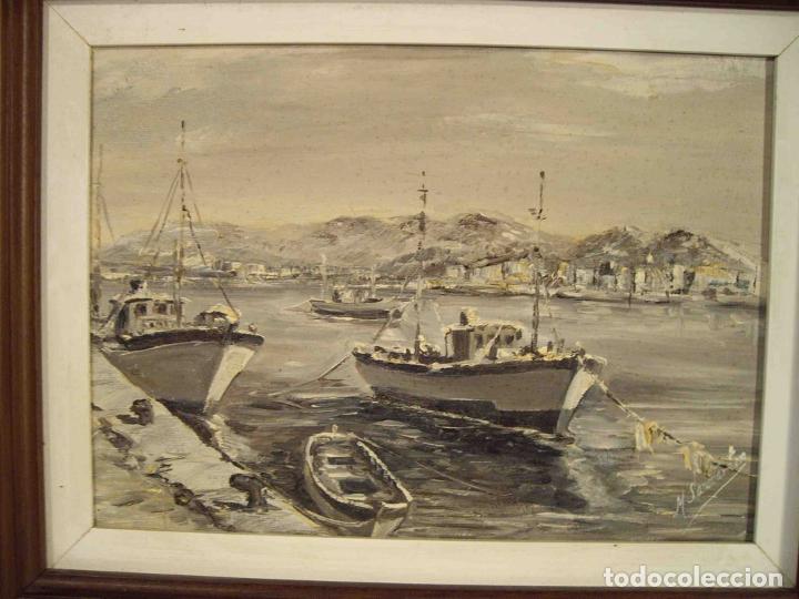 Otros objetos de arte: CUADRO OLEO PESQUEROS EN PUERTO - Foto 2
