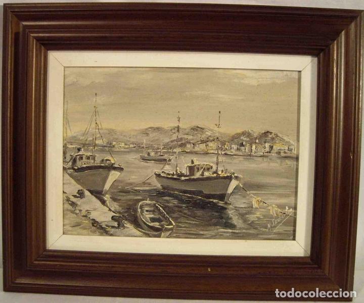 Otros objetos de arte: CUADRO OLEO PESQUEROS EN PUERTO - Foto 1