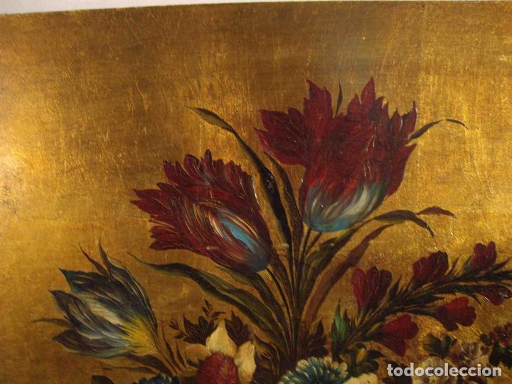 Otros objetos de arte: OLEO BODEGON JARRON CON FLORES TABLA - Foto 2
