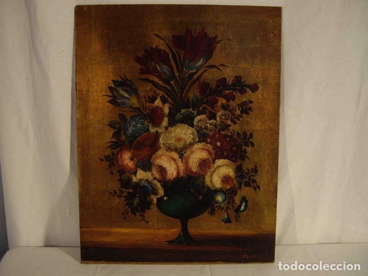 Otros objetos de arte: OLEO BODEGON JARRON CON FLORES TABLA - Foto 1