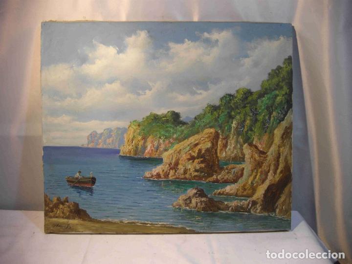 Otros objetos de arte: OLEO BOTE EN LA COSTA - Foto 1