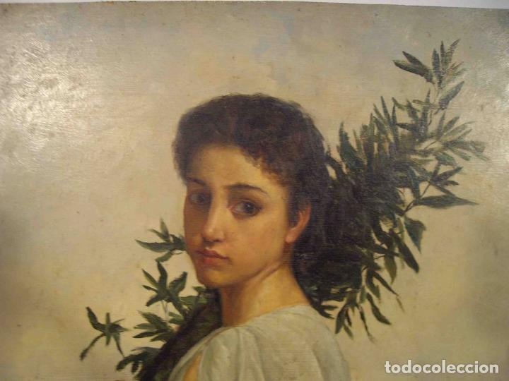 Otros objetos de arte: OLEO SOBRE TABLA DAMA CON RAMA OLIVO - Foto 2