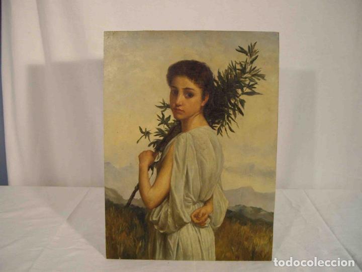 Otros objetos de arte: OLEO SOBRE TABLA DAMA CON RAMA OLIVO - Foto 1