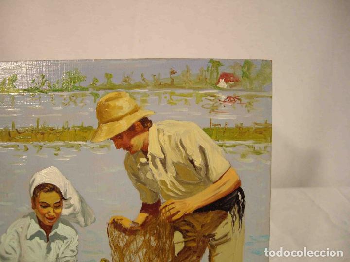 Otros objetos de arte: OLEO SOBRE TABLA PESCA EN LA ALBUFERA - Foto 2