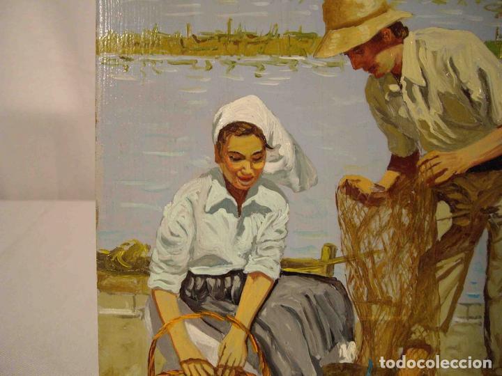 Otros objetos de arte: OLEO SOBRE TABLA PESCA EN LA ALBUFERA - Foto 3