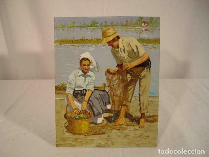 Otros objetos de arte: OLEO SOBRE TABLA PESCA EN LA ALBUFERA - Foto 1