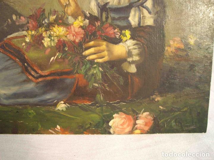 Otros objetos de arte: OLEO SOBRE TABLA NI&Ntilde;AS CON FLORES - Foto 4