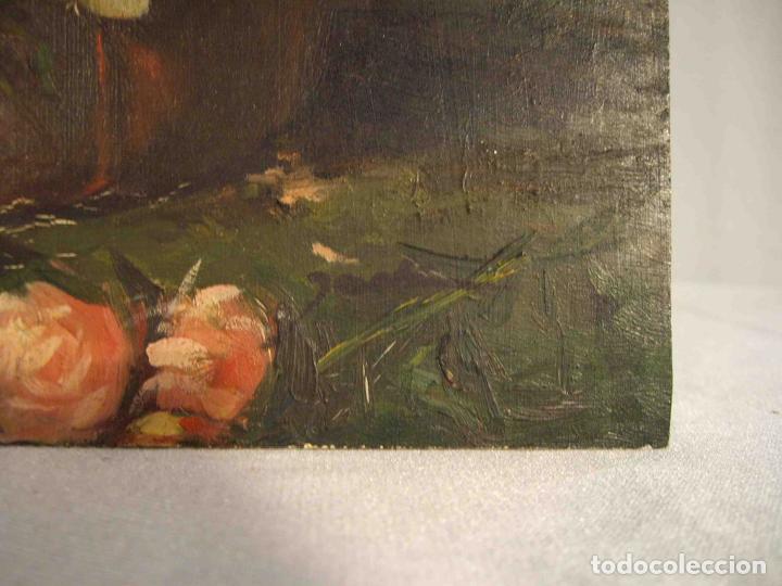 Otros objetos de arte: OLEO SOBRE TABLA NI&Ntilde;AS CON FLORES - Foto 6