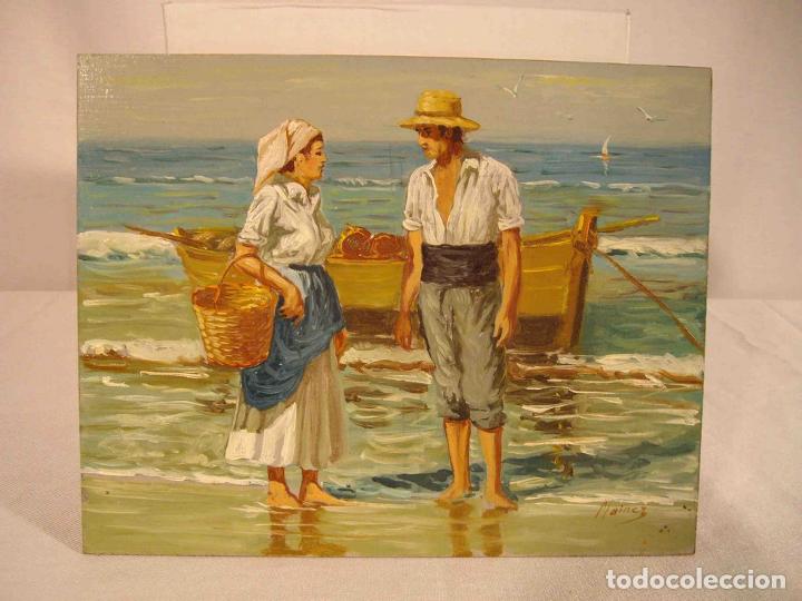 Otros objetos de arte: OLEO SOBRE TABLA RECIEN DESEMBARCADO - Foto 1
