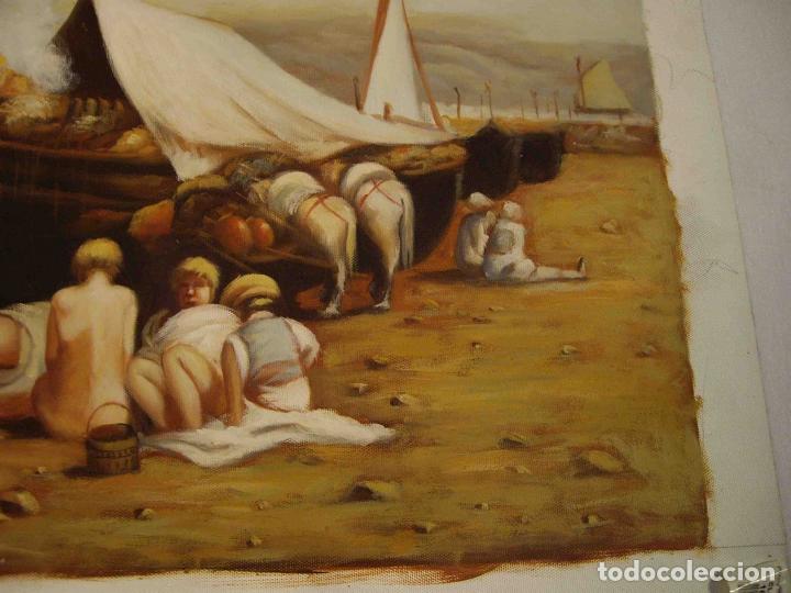 Otros objetos de arte: OLEO TELA DIA EN LA PLAYA - Foto 2