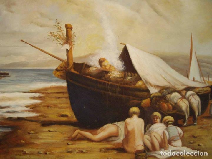 Otros objetos de arte: OLEO TELA DIA EN LA PLAYA - Foto 3
