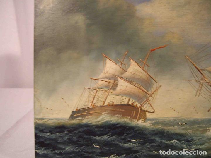 Otros objetos de arte: OLEO SOBRE TABLA VELEROS EN TEMPORAL - Foto 2