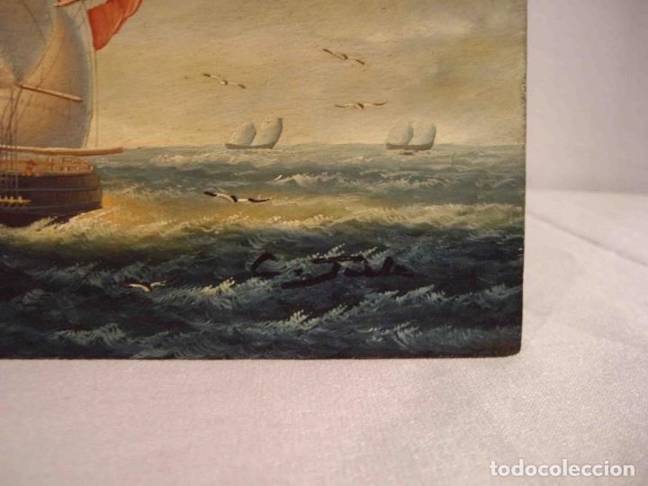 Otros objetos de arte: OLEO SOBRE TABLA VELEROS EN TEMPORAL - Foto 4