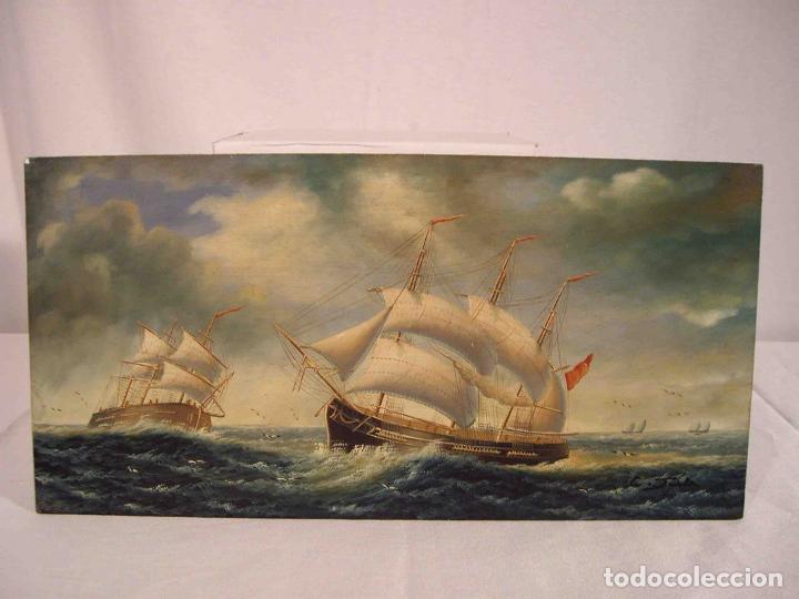 Otros objetos de arte: OLEO SOBRE TABLA VELEROS EN TEMPORAL - Foto 1
