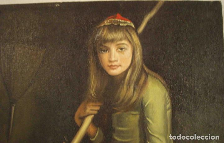 Otros objetos de arte: OLEO NI&Ntilde;A CON ESCOBA - Foto 2