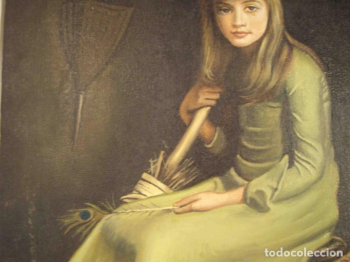 Otros objetos de arte: OLEO NI&Ntilde;A CON ESCOBA - Foto 3