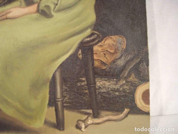 Otros objetos de arte: OLEO NI&Ntilde;A CON ESCOBA - Foto 5
