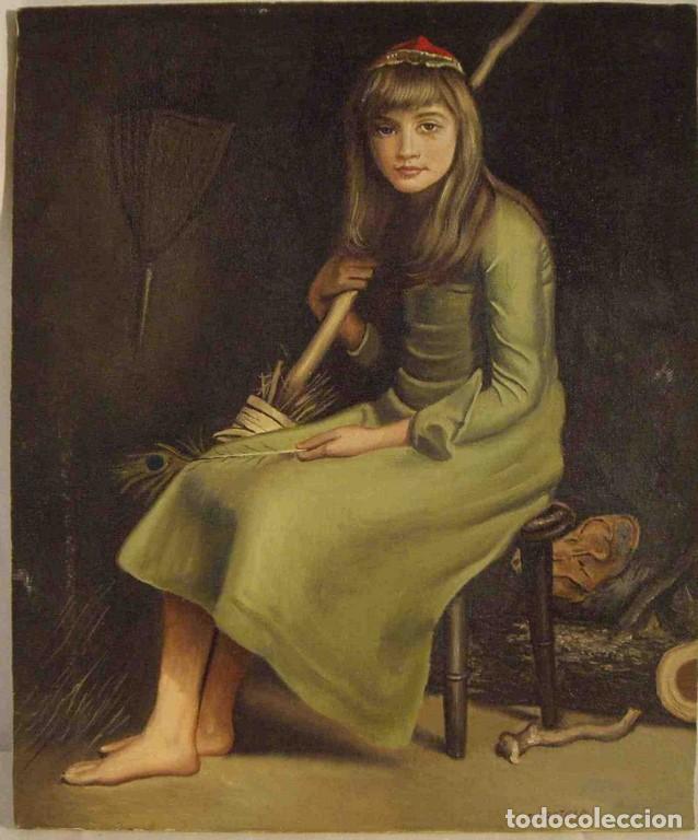 Otros objetos de arte: OLEO NI&Ntilde;A CON ESCOBA - Foto 1