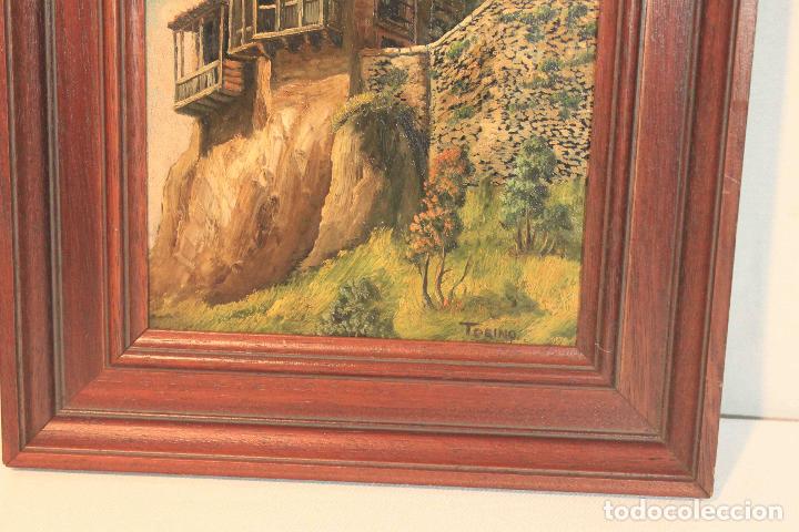 Otros objetos de arte: CUADRO OLEO SOBRE TABLA CASAS COLGADAS - Foto 4