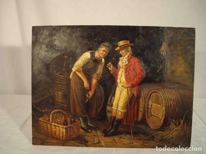 Otros objetos de arte: OLEO SOBRE TABLA CATANDO EL VINO - Foto 1