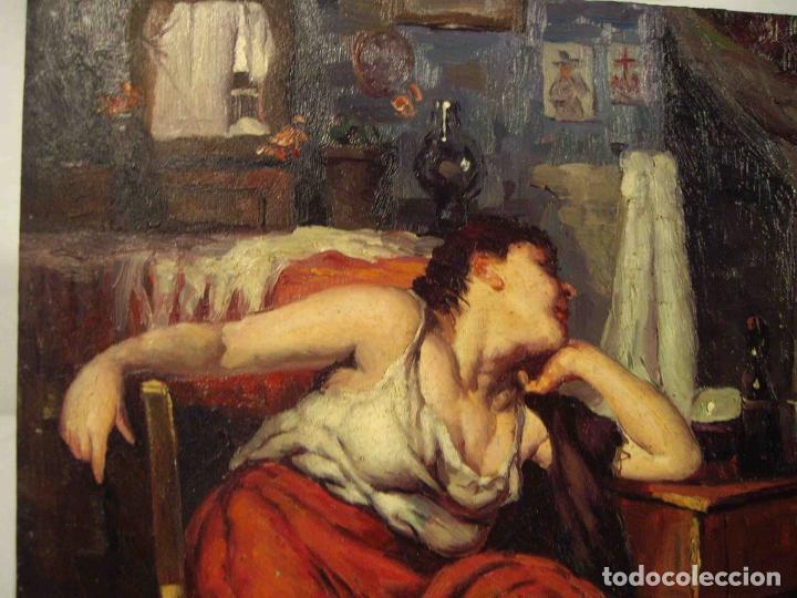 Otros objetos de arte: OLEO SOBRE TABLA PAREJA ZINGAROS - Foto 3