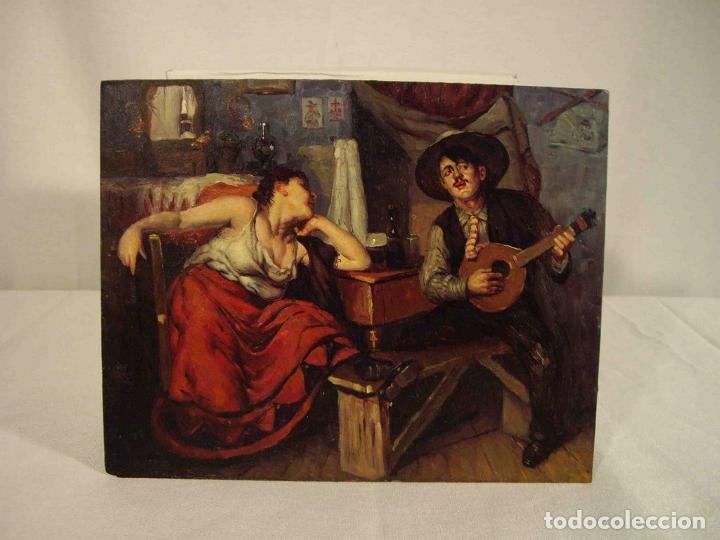 Otros objetos de arte: OLEO SOBRE TABLA PAREJA ZINGAROS - Foto 1