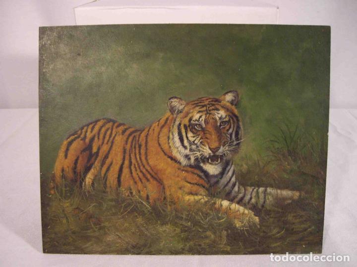 Otros objetos de arte: OLEO SOBRE TABLA TIGRE - Foto 1