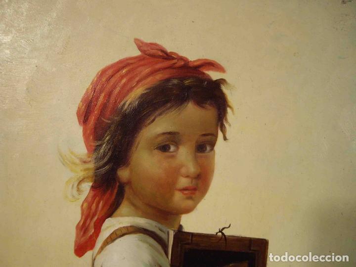Otros objetos de arte: OLEO SOBRE TABLA NI&Ntilde;A A LA ESCUELA - Foto 2