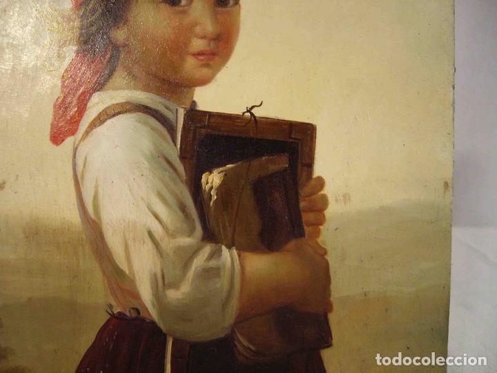 Otros objetos de arte: OLEO SOBRE TABLA NI&Ntilde;A A LA ESCUELA - Foto 3