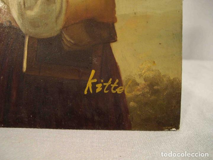 Otros objetos de arte: OLEO SOBRE TABLA NI&Ntilde;A A LA ESCUELA - Foto 4