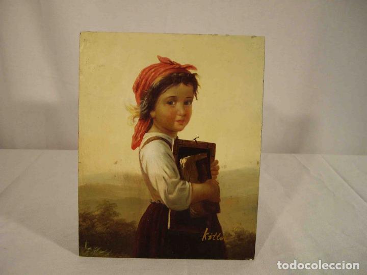Otros objetos de arte: OLEO SOBRE TABLA NI&Ntilde;A A LA ESCUELA - Foto 1