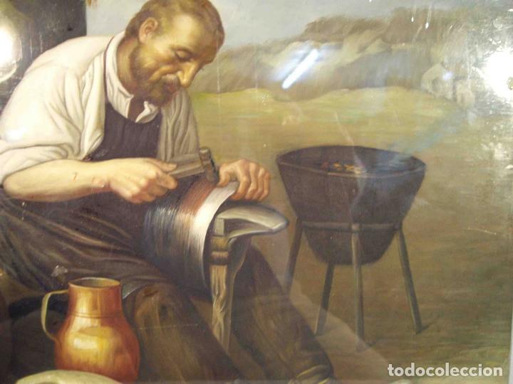 Otros objetos de arte: OLEO SOBRE TABLA FABRICANDO MENAJE - Foto 3