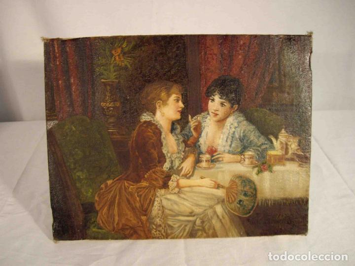 Otros objetos de arte: OLEO DOS DAMAS ABANICO - Foto 4