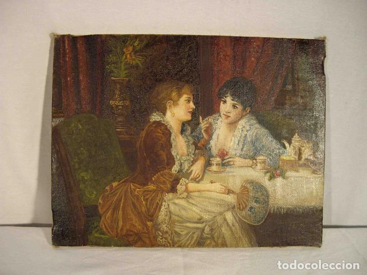 Otros objetos de arte: OLEO DOS DAMAS ABANICO - Foto 1