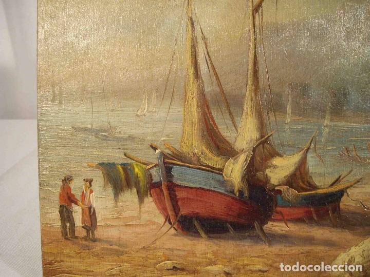 Otros objetos de arte: OLEO SOBRE TABLA BARCOS VELA PESCA 2 - Foto 2