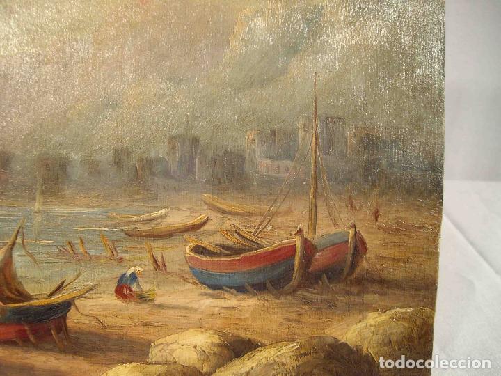 Otros objetos de arte: OLEO SOBRE TABLA BARCOS VELA PESCA 2 - Foto 3