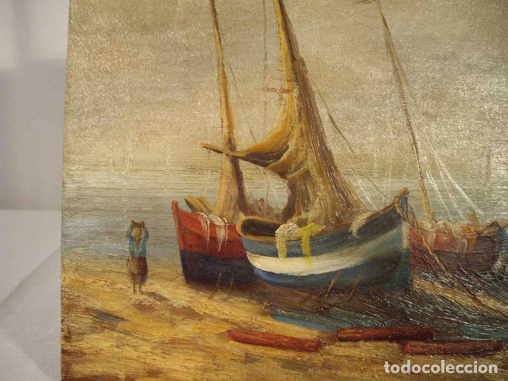 Otros objetos de arte: OLEO SOBRE TABLA VELEROS PESCA - Foto 2