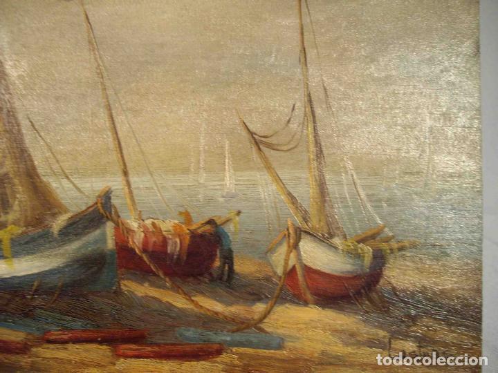 Otros objetos de arte: OLEO SOBRE TABLA VELEROS PESCA - Foto 3