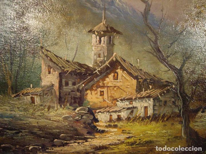 Otros objetos de arte: OLEO SOBRE TABLA CASA AL PIE MONTA&Ntilde;A - Foto 2