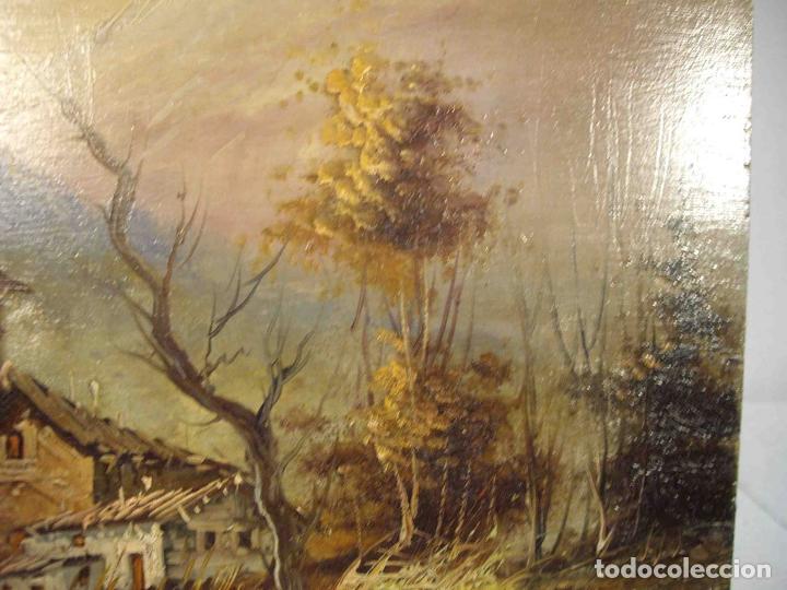 Otros objetos de arte: OLEO SOBRE TABLA CASA AL PIE MONTA&Ntilde;A - Foto 3