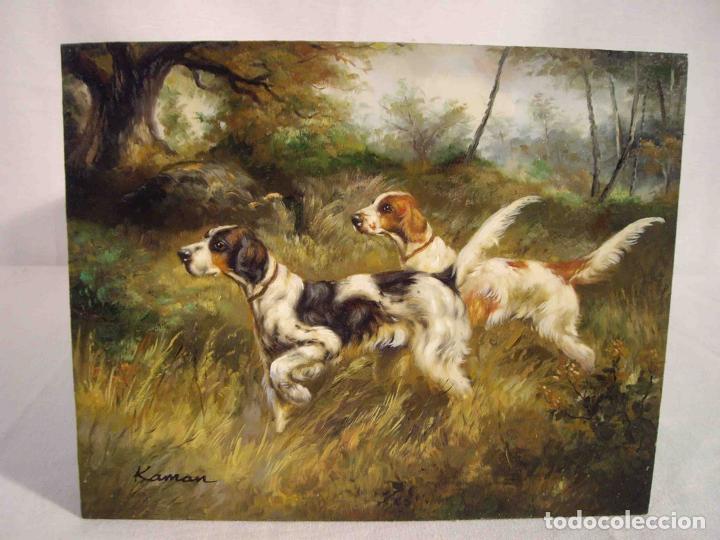 Otros objetos de arte: OLEO SOBRE TABLA PAREJA DE SETTERS - Foto 1